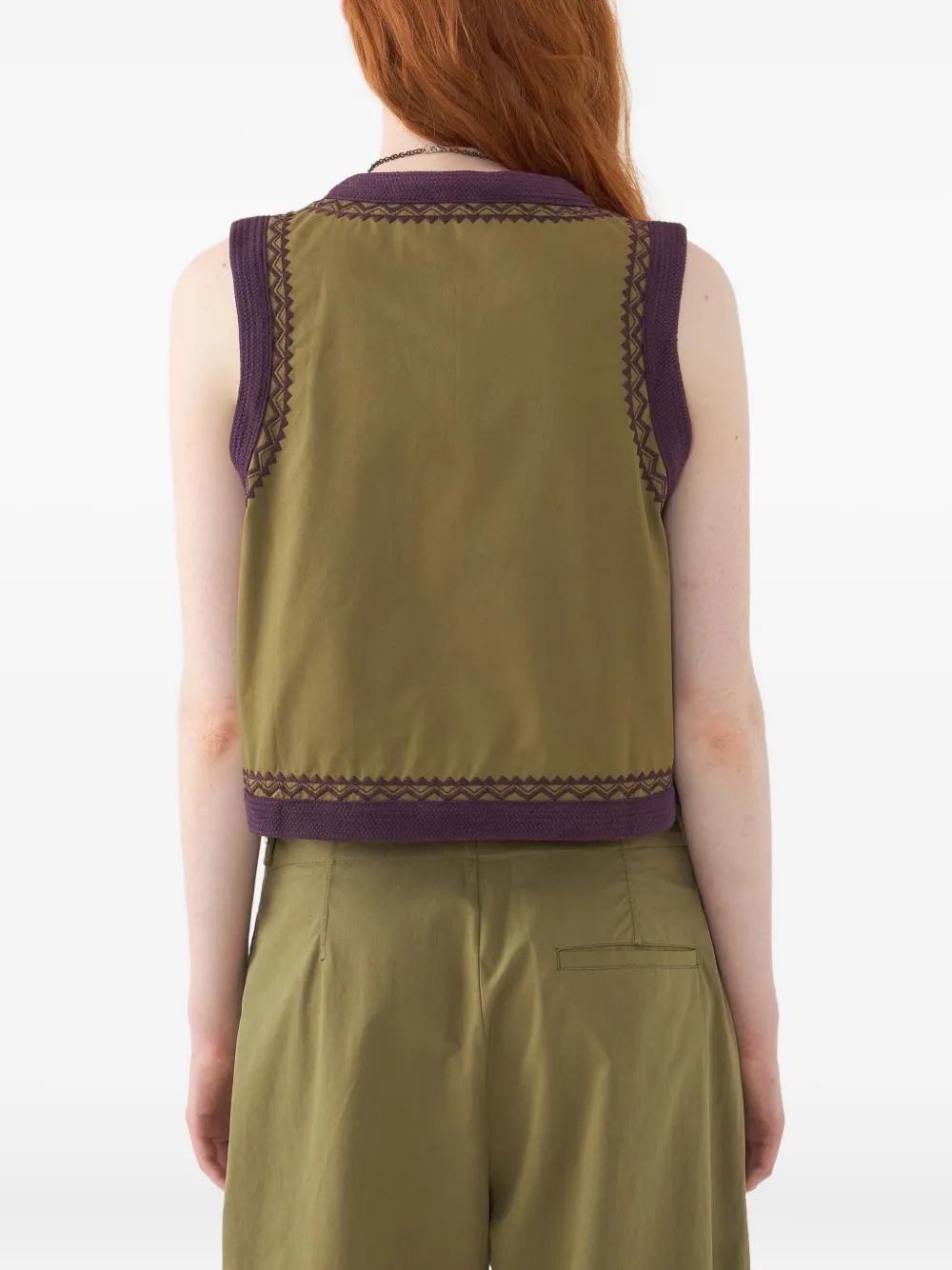 Antik Batik Top met geborduurde bloemen Groen