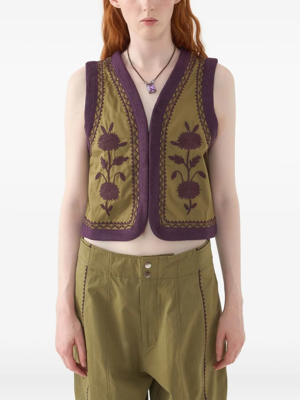 Antik Batik floral-embroidered vest | Green | Image 1