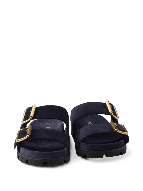 【関税＆送料込み】Prada Suede Leather Slides Prada Suede Strap Slides | Saks Fifth Avenue