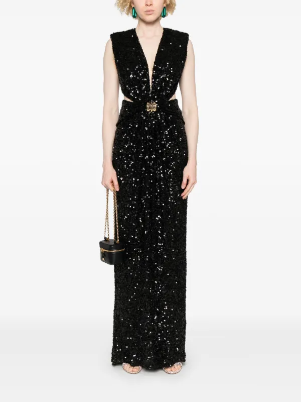 パーティードレス Elisabetta Franchi Fitted Black Evening Dress With Elisabetta Franchi sequin-embellished Gown | Black | FARFETCH
