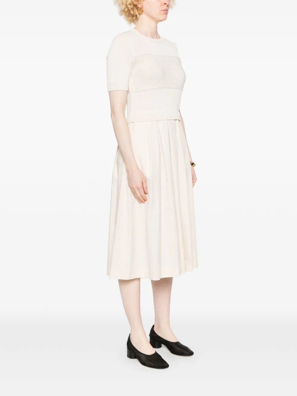 Shop Peserico Contrast-panel Midi Dress In Neutrals