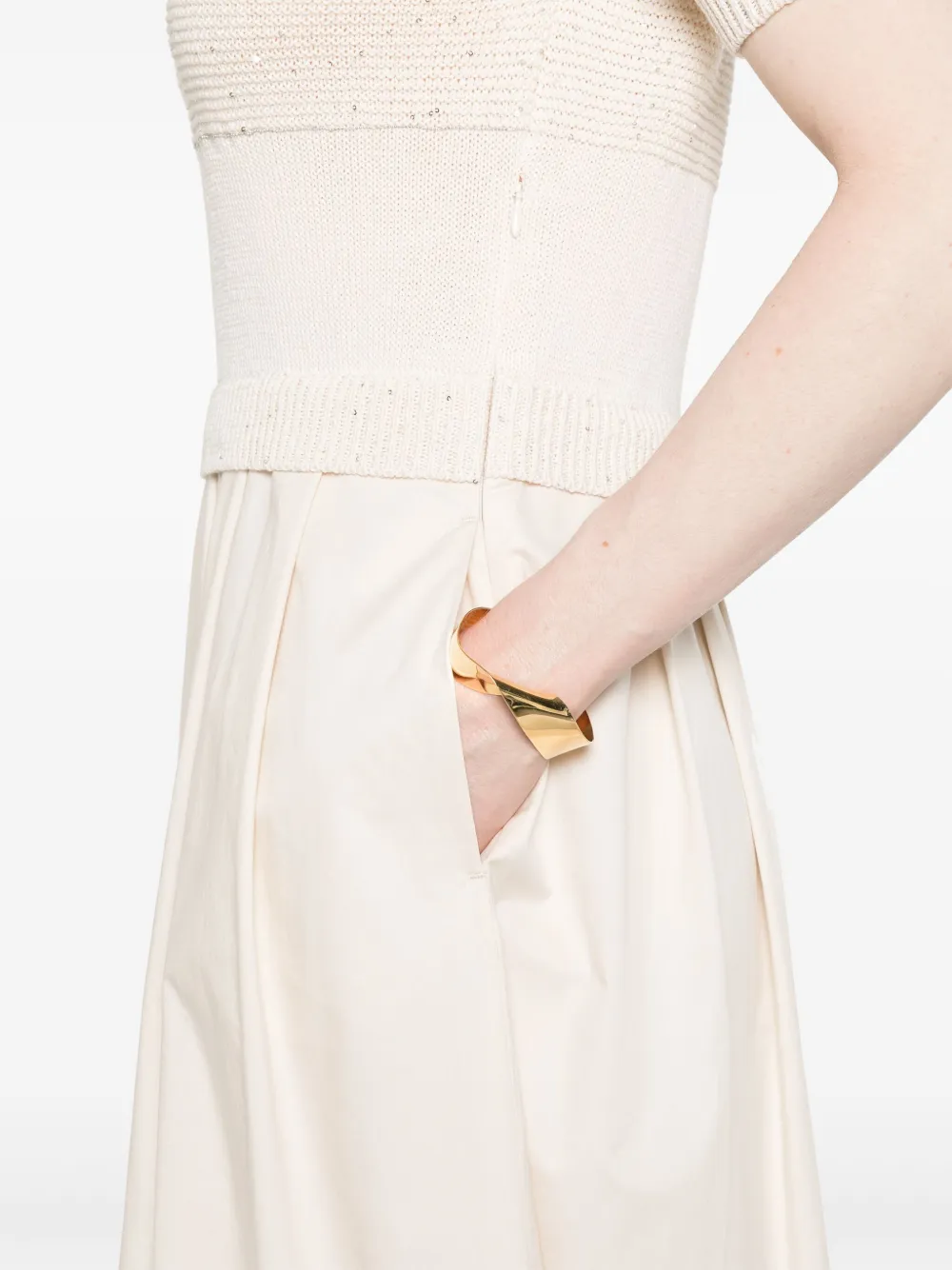 Shop Peserico Contrast-panel Midi Dress In Neutrals