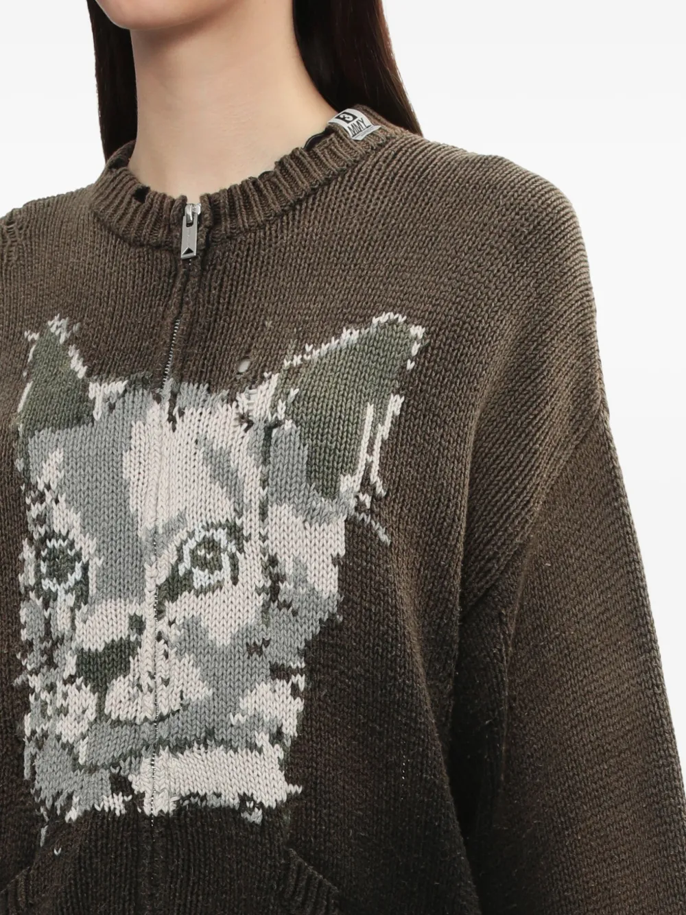 Maison MIHARA YASUHIRO Gerafeld vest met rits en cat-face Bruin