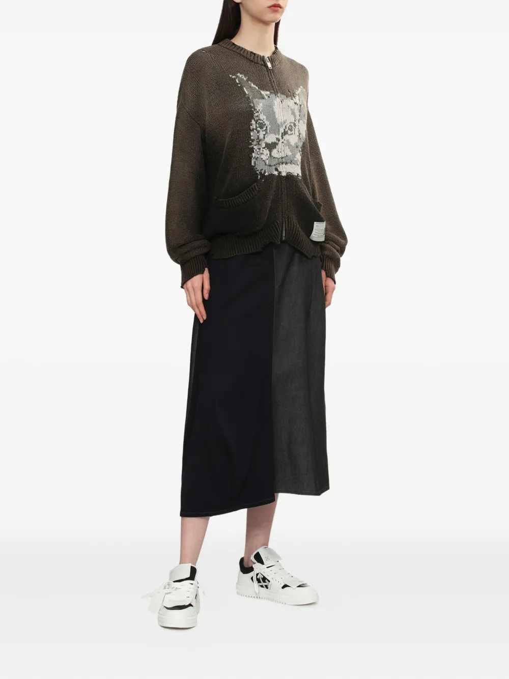 Maison MIHARA YASUHIRO Gerafeld vest met rits en cat-face Bruin