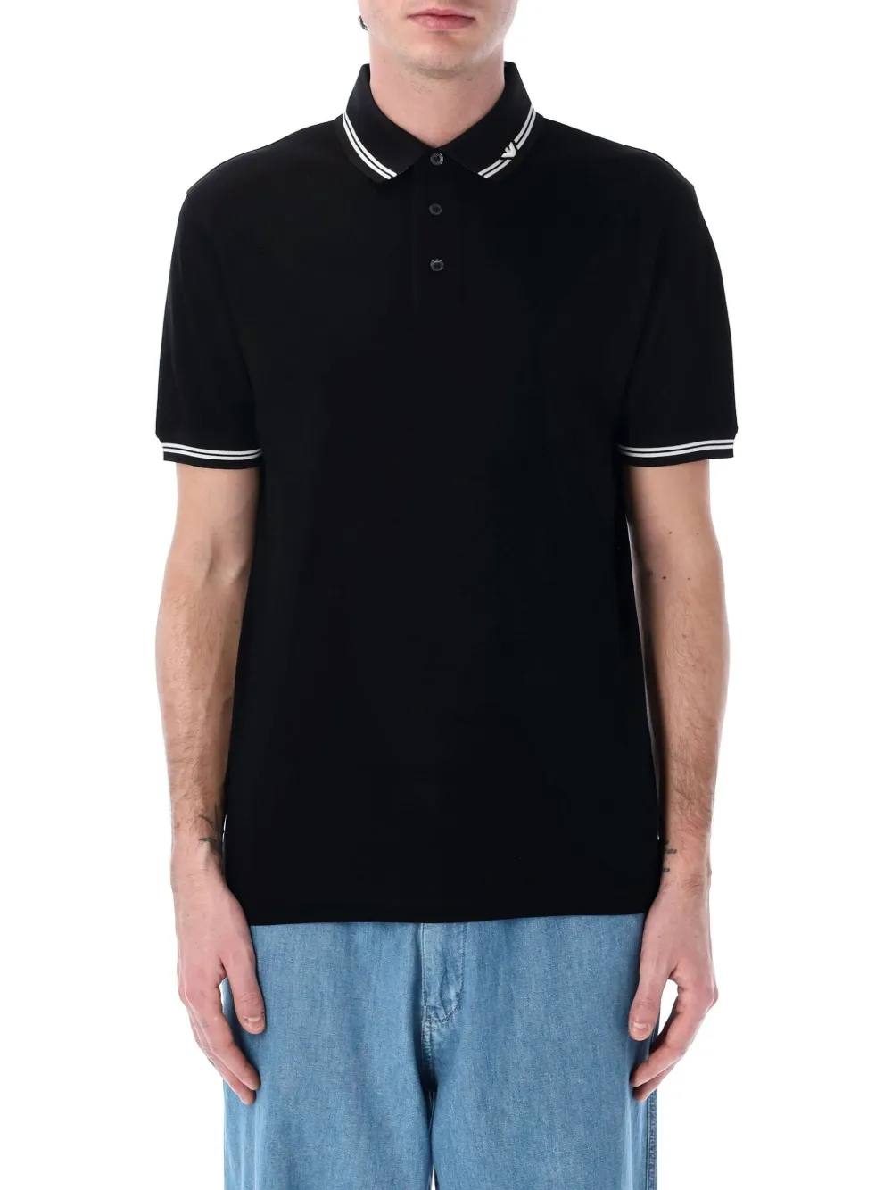 Emporio Armani Classic Piqué Polo Shirt With Polished Collar In Black