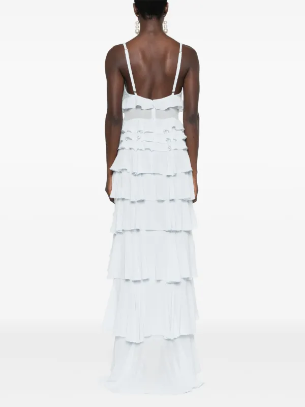 Elisabetta Franchi Georgette Tiered Gown | Blue | FARFETCH