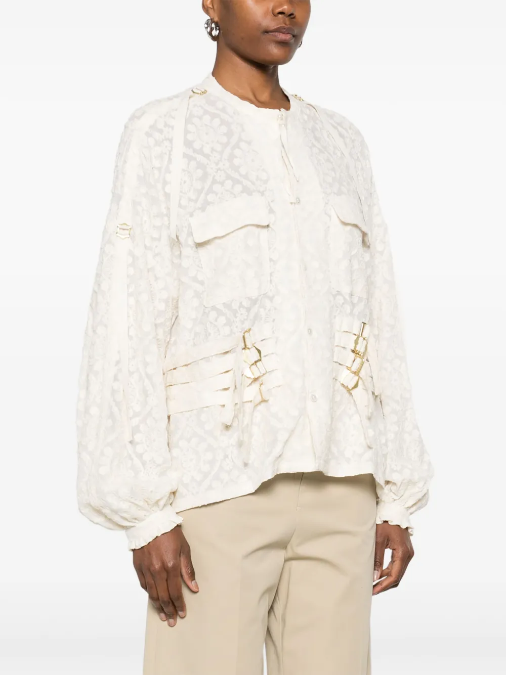 Undercover Blouse met geborduurde bloemen Beige