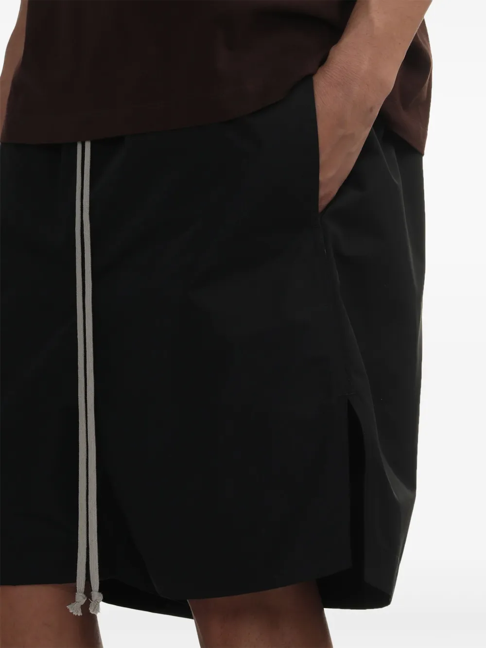 Rick Owens Straight-leg Stretch-cotton Poplin Drawstring Shorts In 黑色