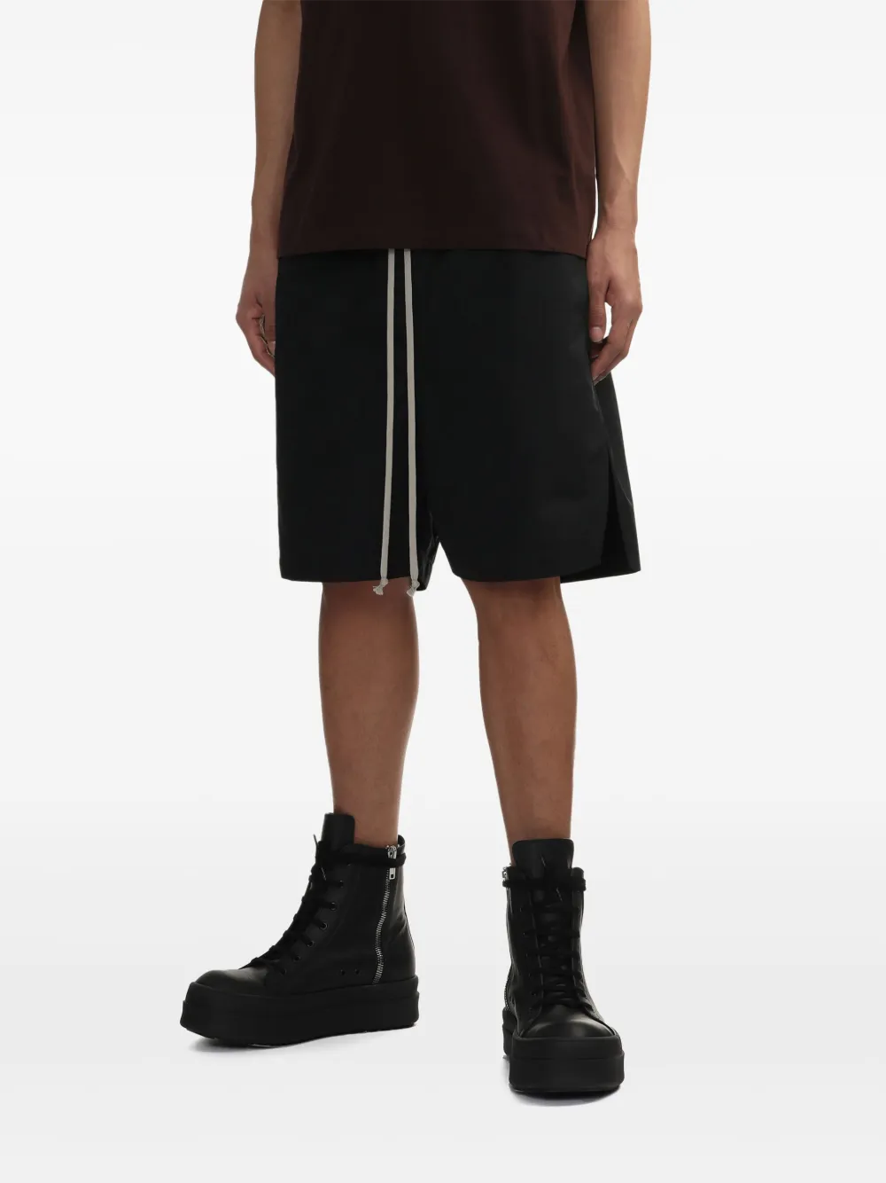 Rick Owens Straight-leg Stretch-cotton Poplin Drawstring Shorts In 黑色