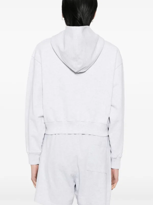 Sporty & Rich Varsity Crest Cropped Zip Hoodie | Grey | FARFETCH