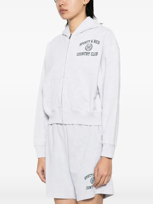 【h】SPORTY & RICH フーディー Sporty & Rich Varsity Crest Cropped Zip Hoodie | Grey | FARFETCH