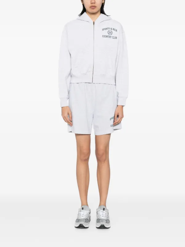 Sporty & Rich Varsity Crest Cropped Zip Hoodie | Grey | FARFETCH