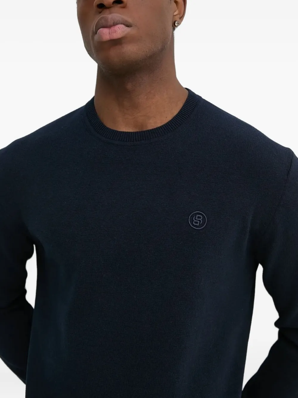 BOSS Trui met geborduurd logo en ronde hals Blauw