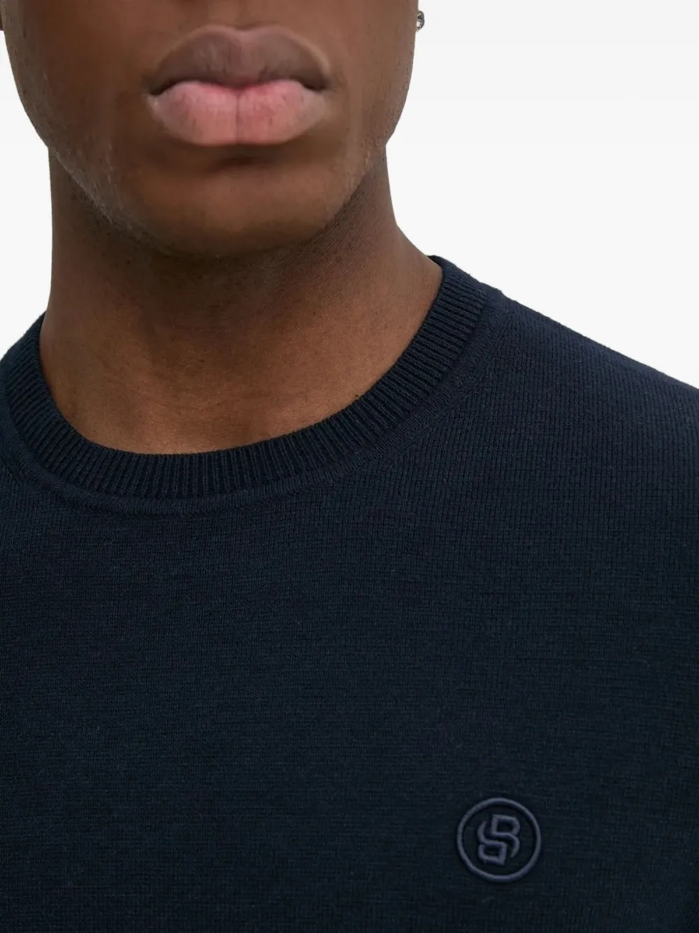 BOSS Trui met geborduurd logo en ronde hals Blauw