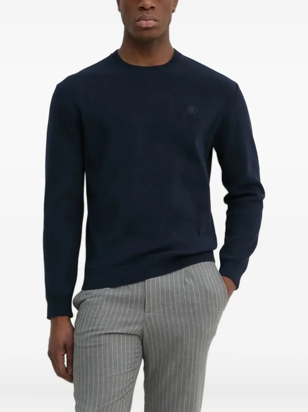 BOSS Trui met geborduurd logo en ronde hals Blauw