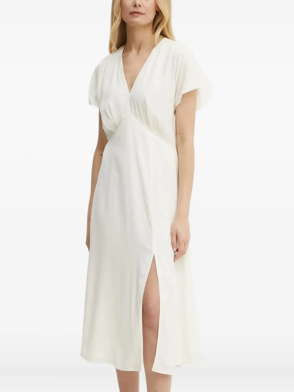 Hugo Boss V-neck Midi Dress In Neutral