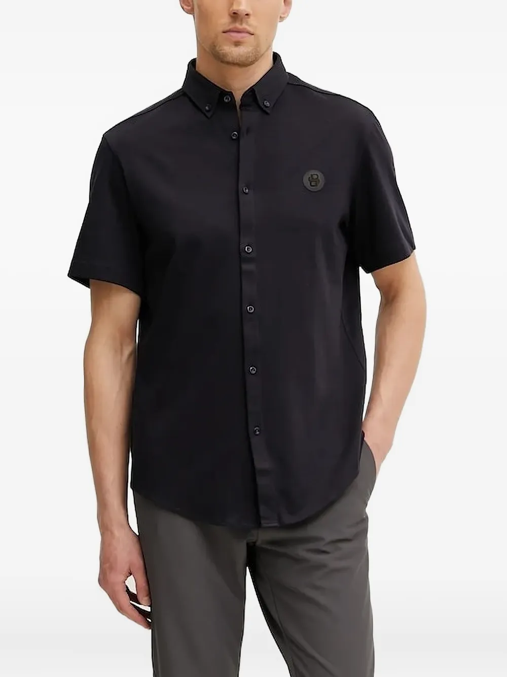 BOSS Overhemd met logopatch en korte mouwen Zwart