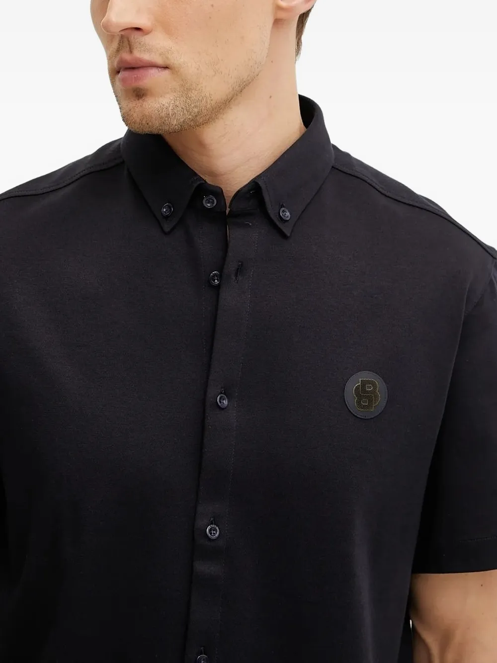 BOSS Overhemd met logopatch en korte mouwen Zwart