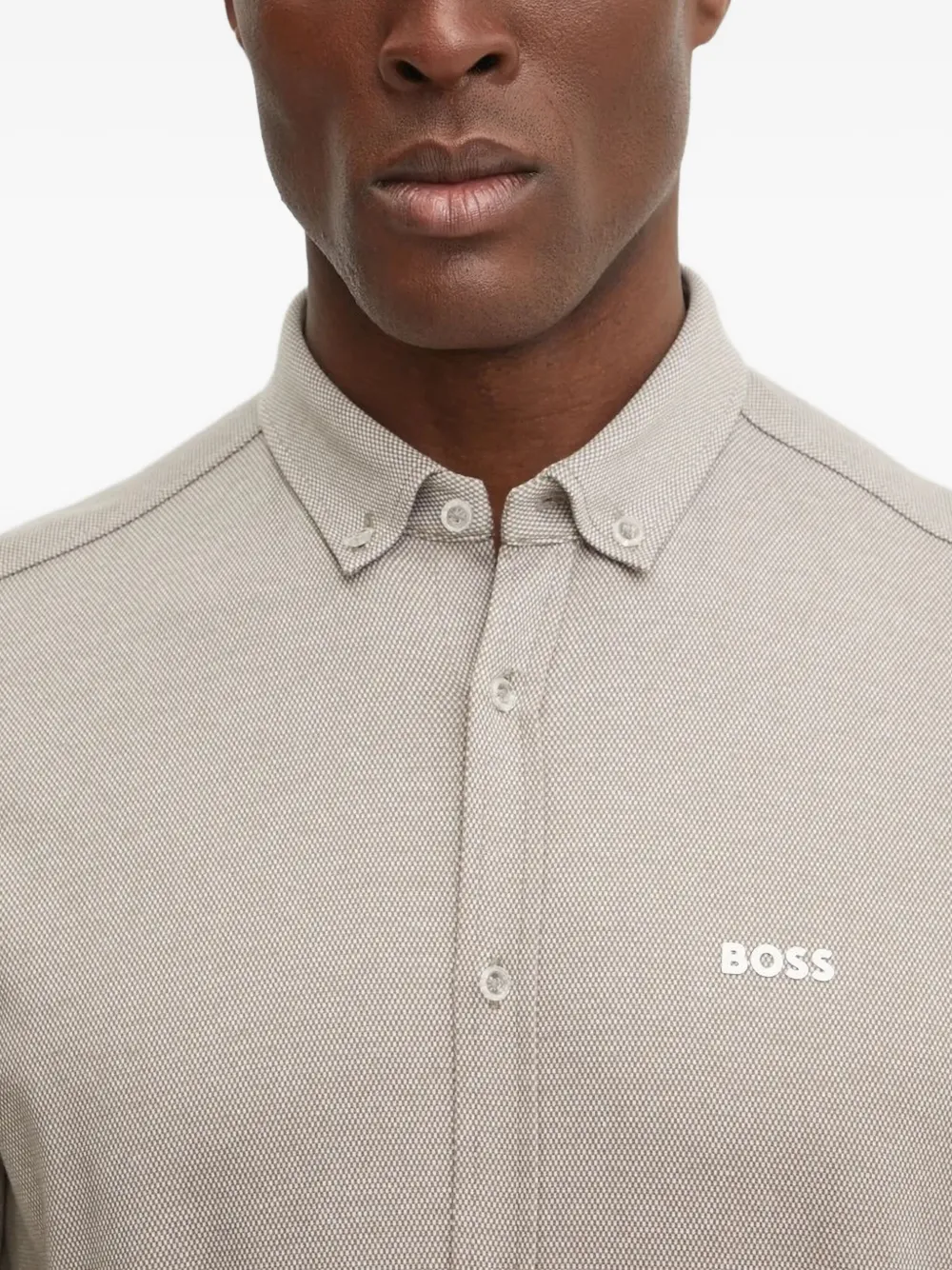 BOSS textured logo-print shirt Beige