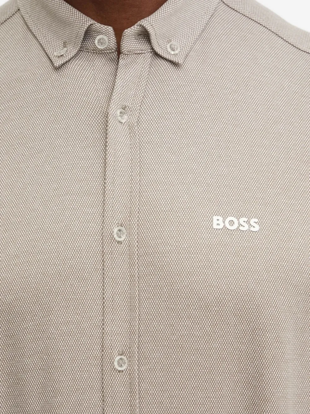 BOSS textured logo-print shirt Beige