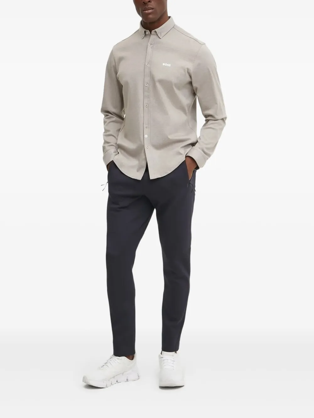 BOSS textured logo-print shirt Beige
