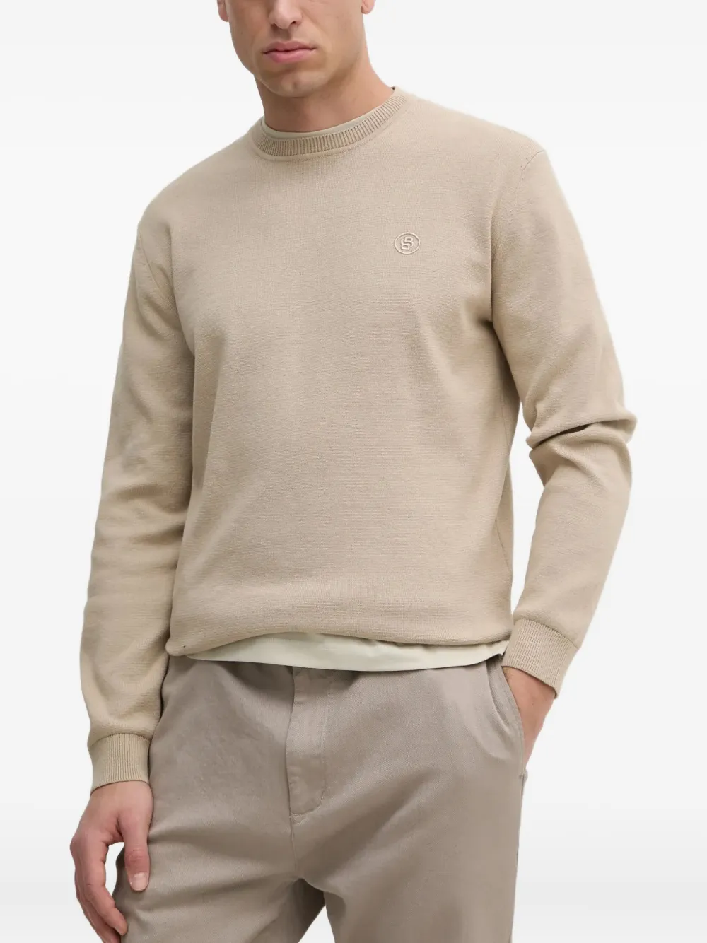 BOSS embroidered cotton sweater | Neutrals | Image 1