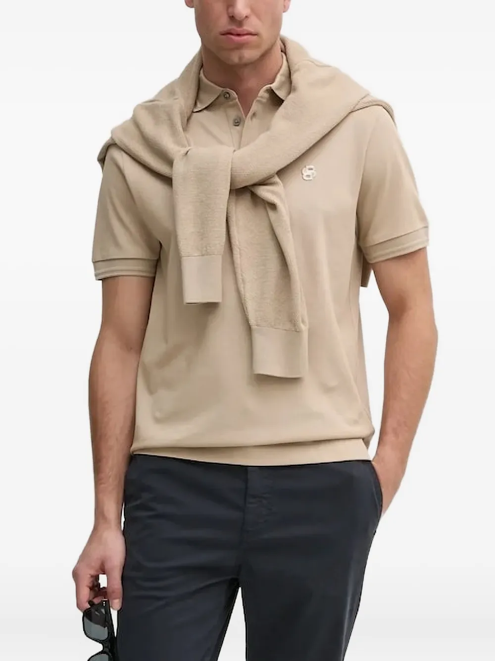 BOSS logo-embroidered polo shirt Beige