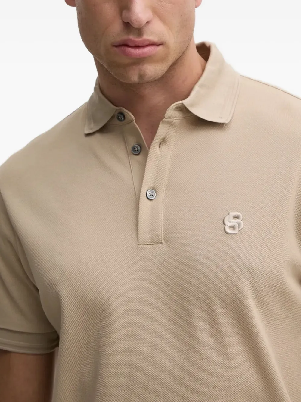 BOSS logo-embroidered polo shirt Beige