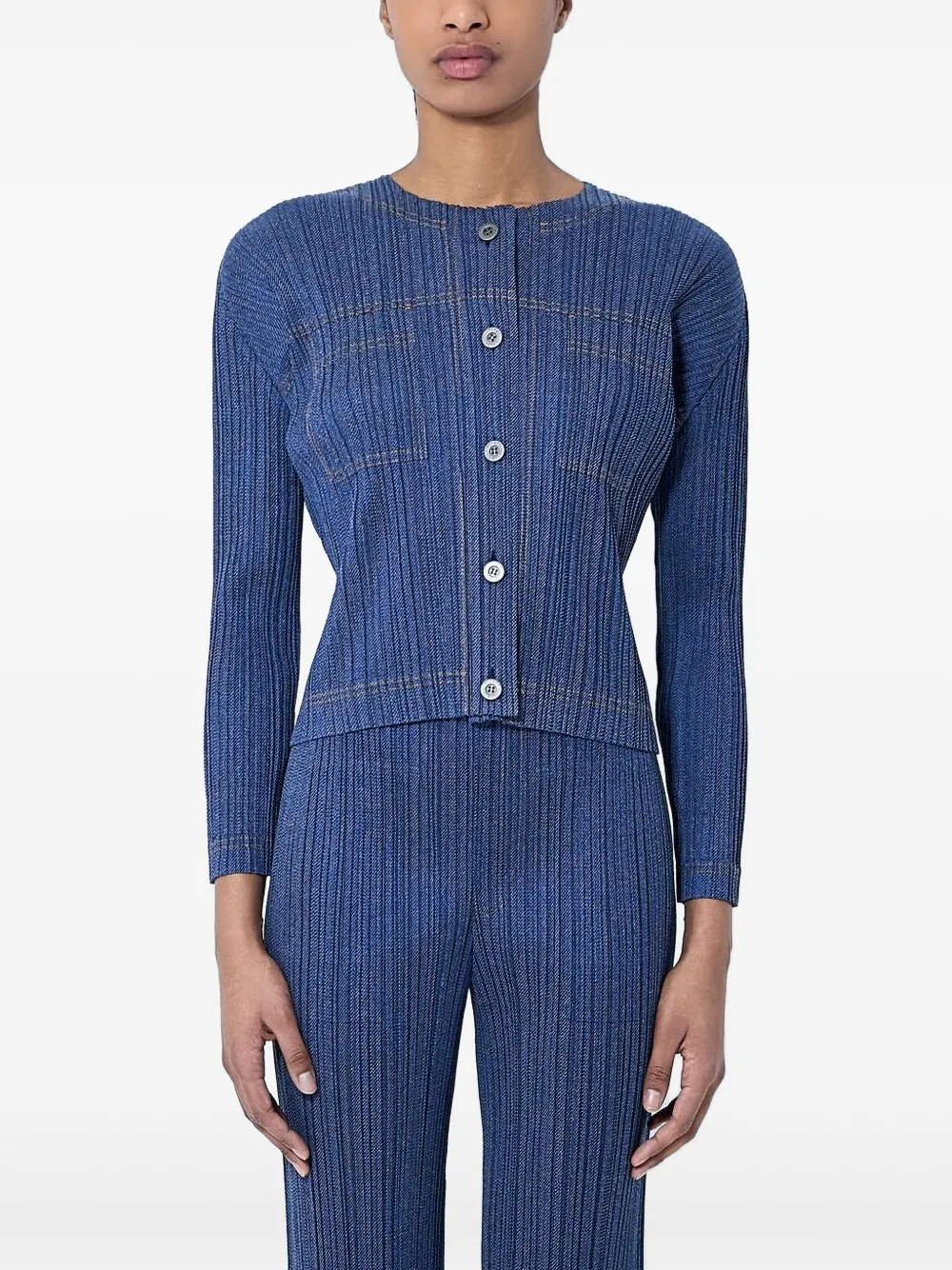 Pleats Please Issey Miyake denim shirt Blauw