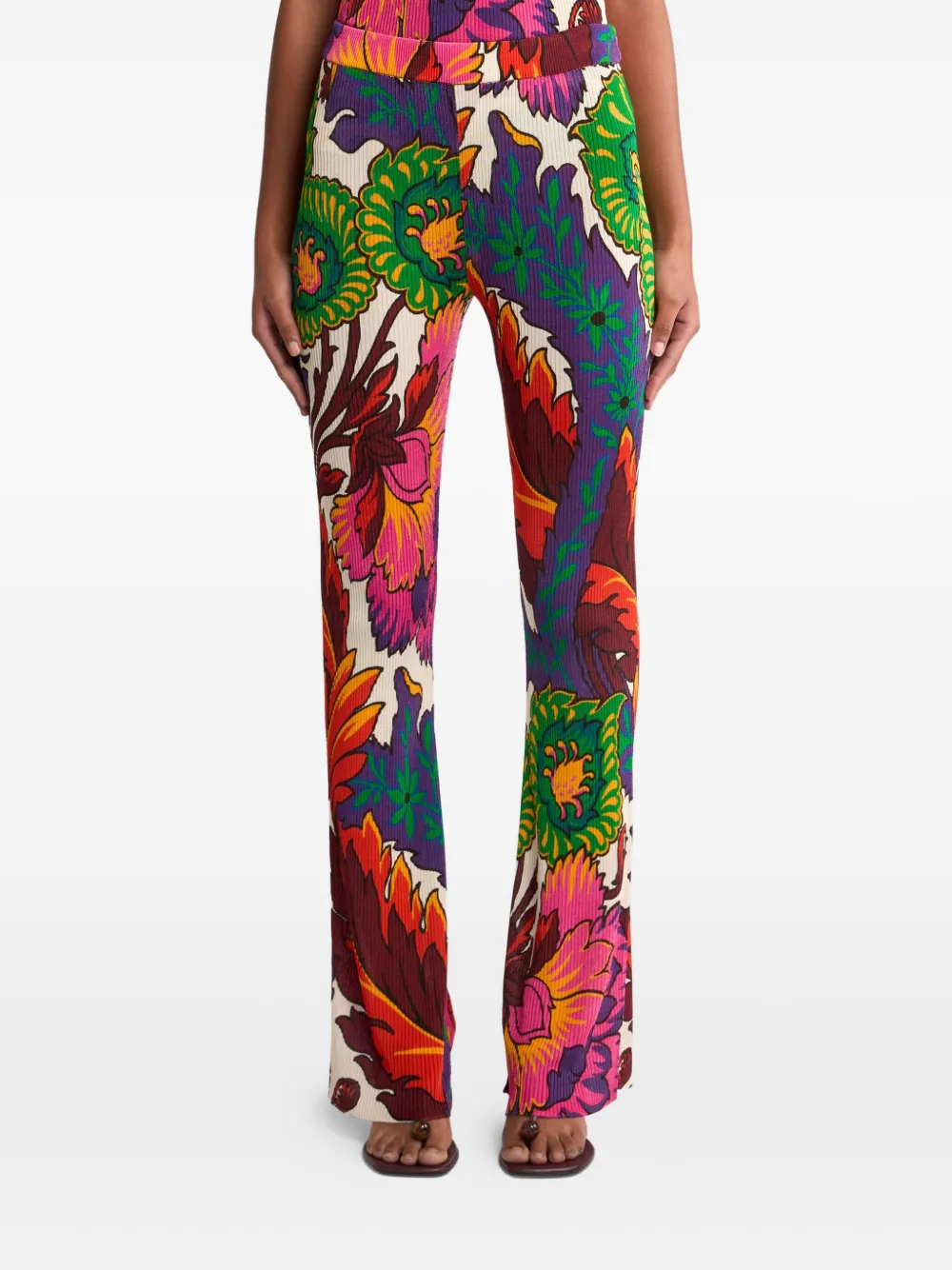 Etro Trousers With Multicoloured Floral Print In Neutrals