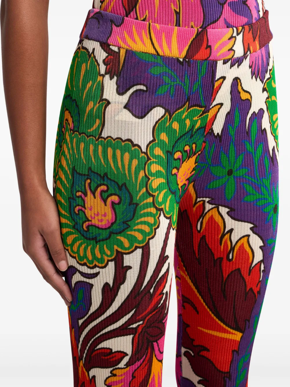 Etro Trousers With Multicoloured Floral Print In Neutrals