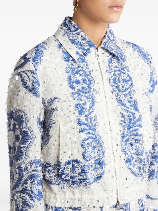 ETRO sequin-embellished Cropped Bomber Jacket | White | FARFETCH
