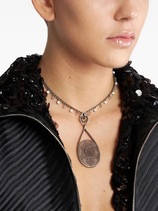 Collier Camée Argenté Avec Pendentif - Occasion, Acier Inoxydable Et Tissu