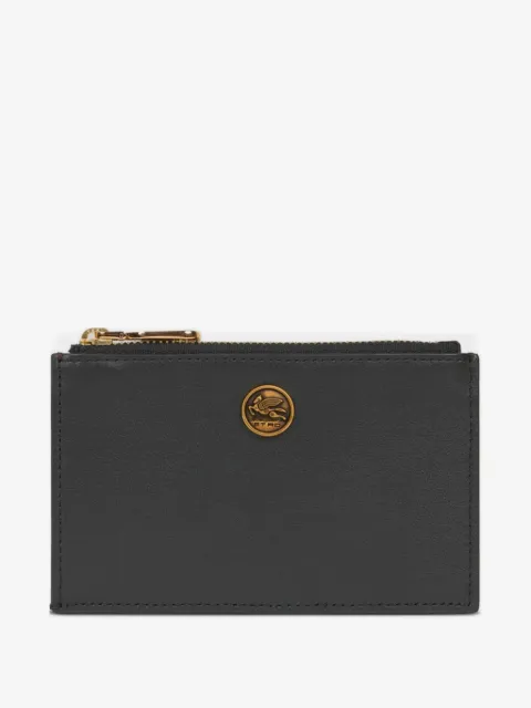 ETRO porte-cartes en cuir à bouton Pegaso