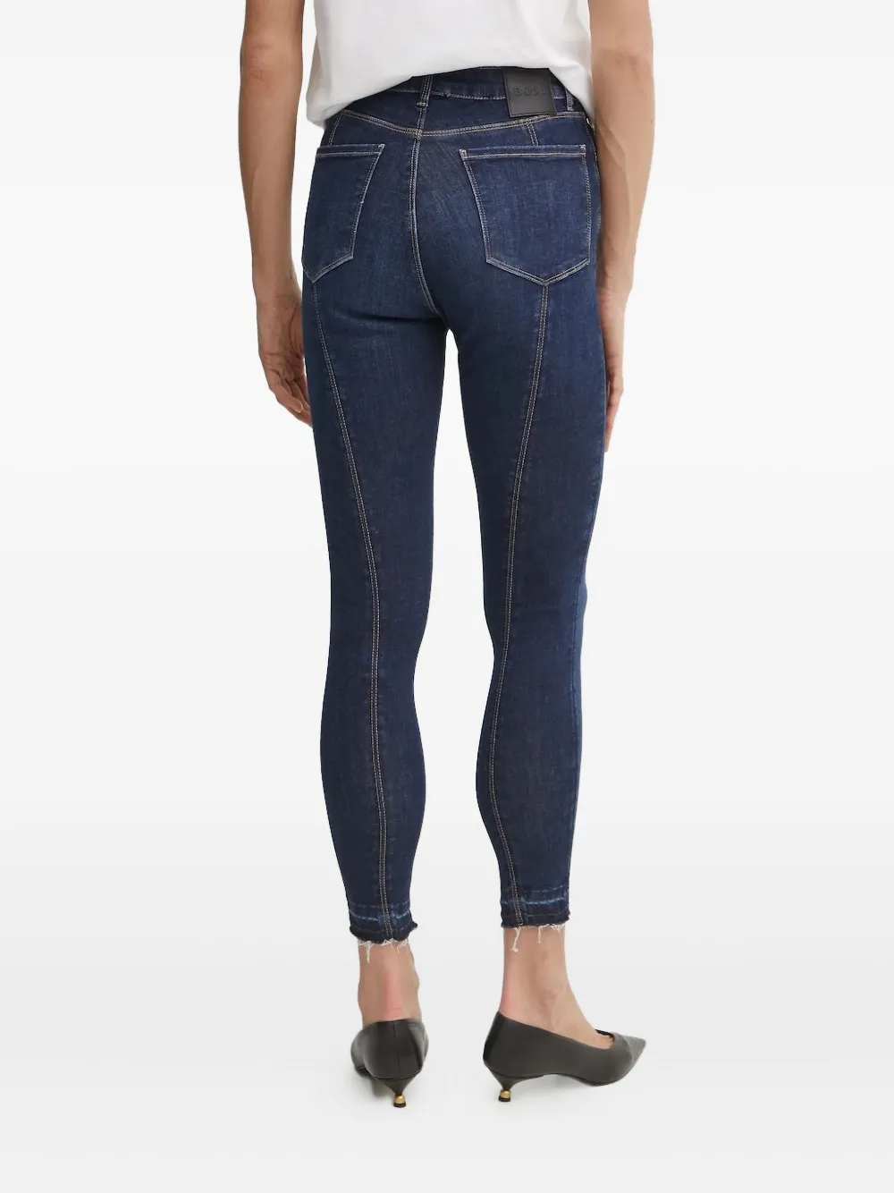 BOSS Jeans met franje en vlakken Blauw