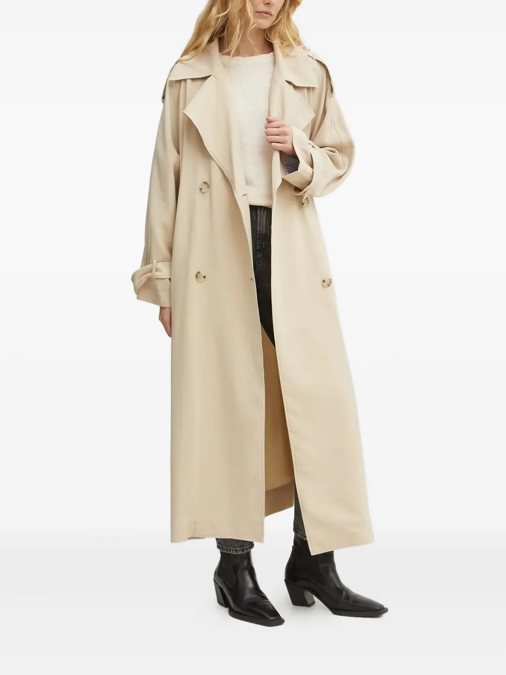 Hugo Boss Belted Double-breasted Trench Coat In Neutral