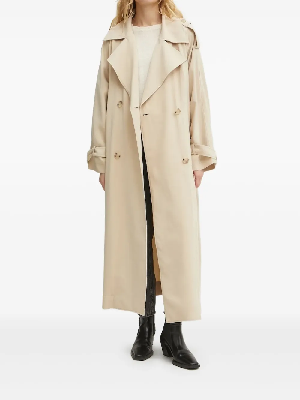 Hugo Boss Belted Double-breasted Trench Coat In Neutral