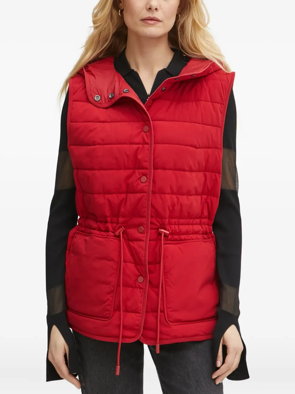 Hugo Boss Hooded Quilted Gilet In Red
