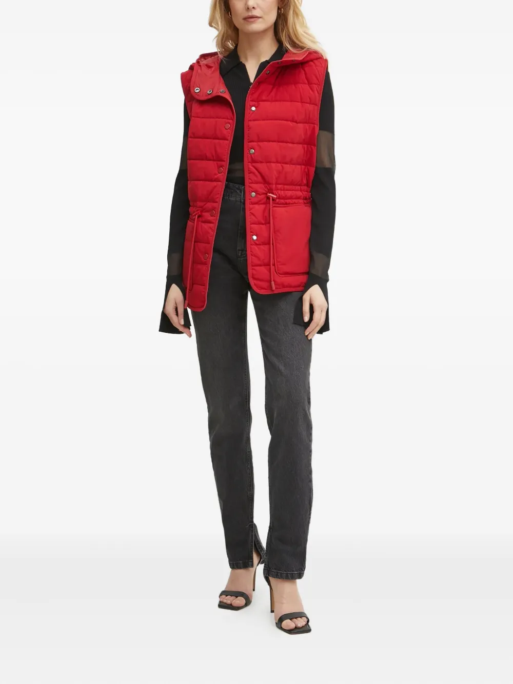 Hugo Boss Hooded Quilted Gilet In Red