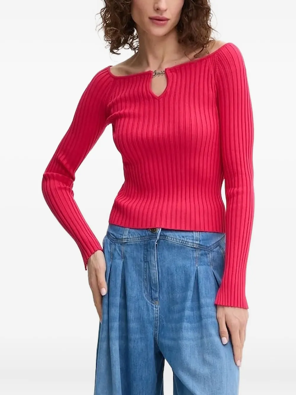 BOSS logo-lettering ribbed jumper Rood