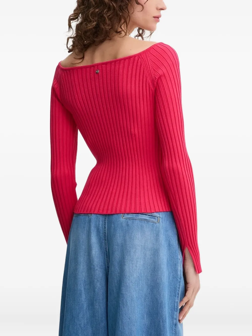 BOSS Geribbelde trui met logo Rood