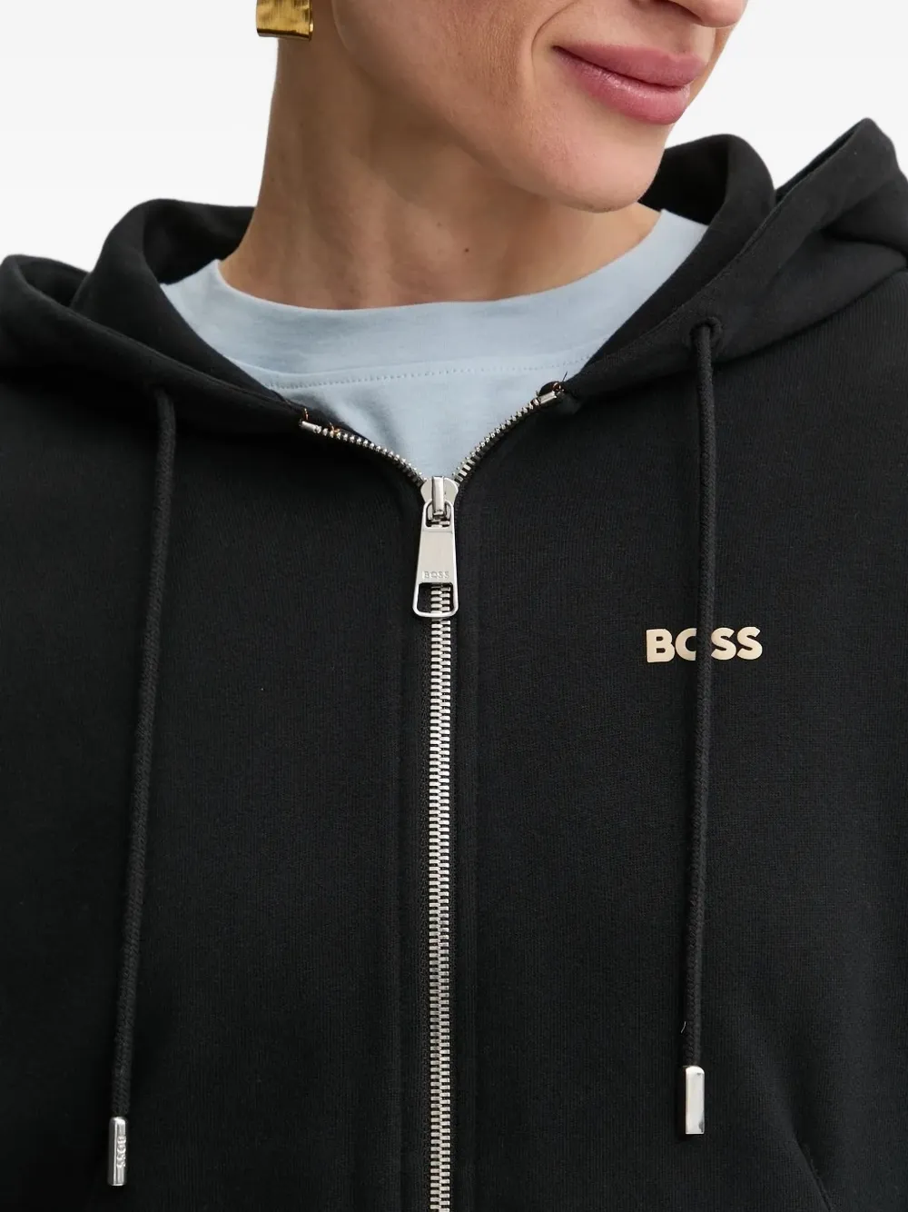Hugo Boss Long-sleeve Zip-front Hooded In Black
