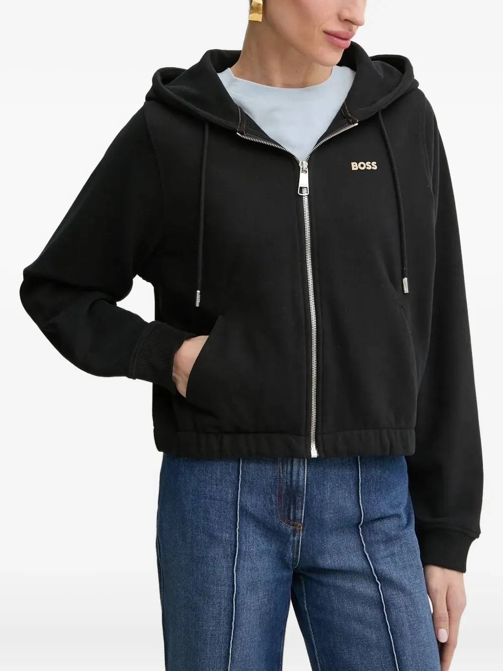 Hugo Boss Long-sleeve Zip-front Hooded In Black