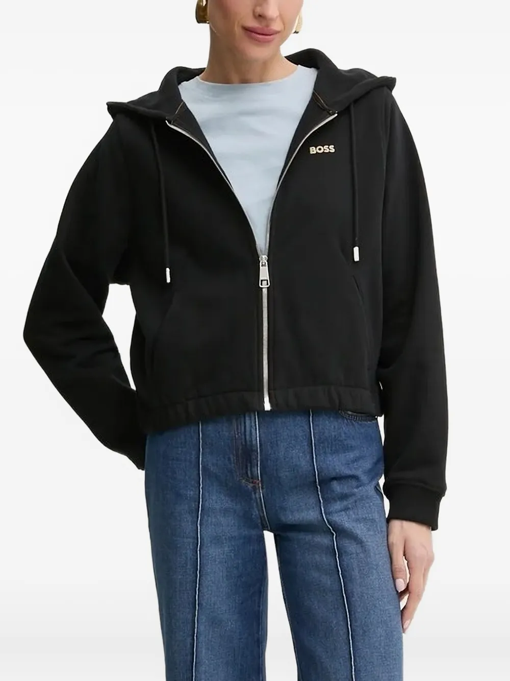 Hugo Boss Long-sleeve Zip-front Hooded In Black