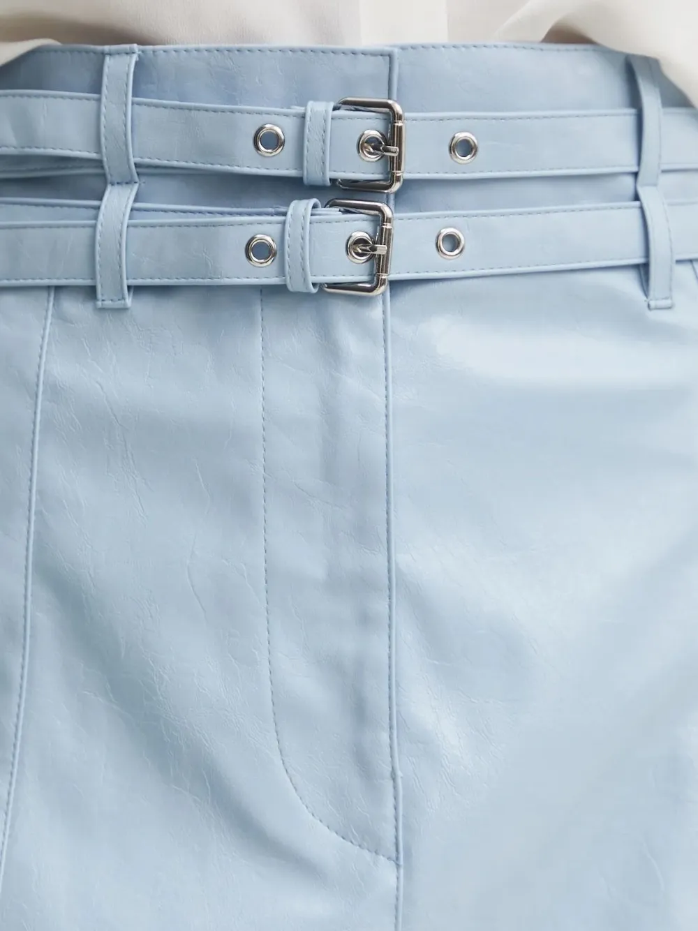 BOSS Mini-rok van imitatieleer met dubbele gesp Blauw