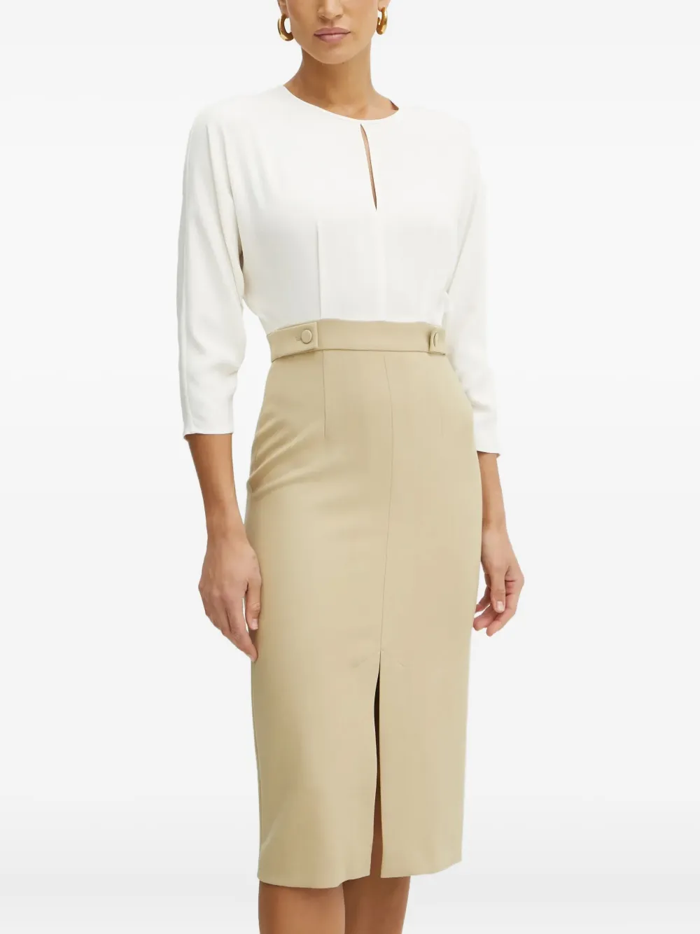 Hugo Boss Keyhole-neckline Midi Dress In White