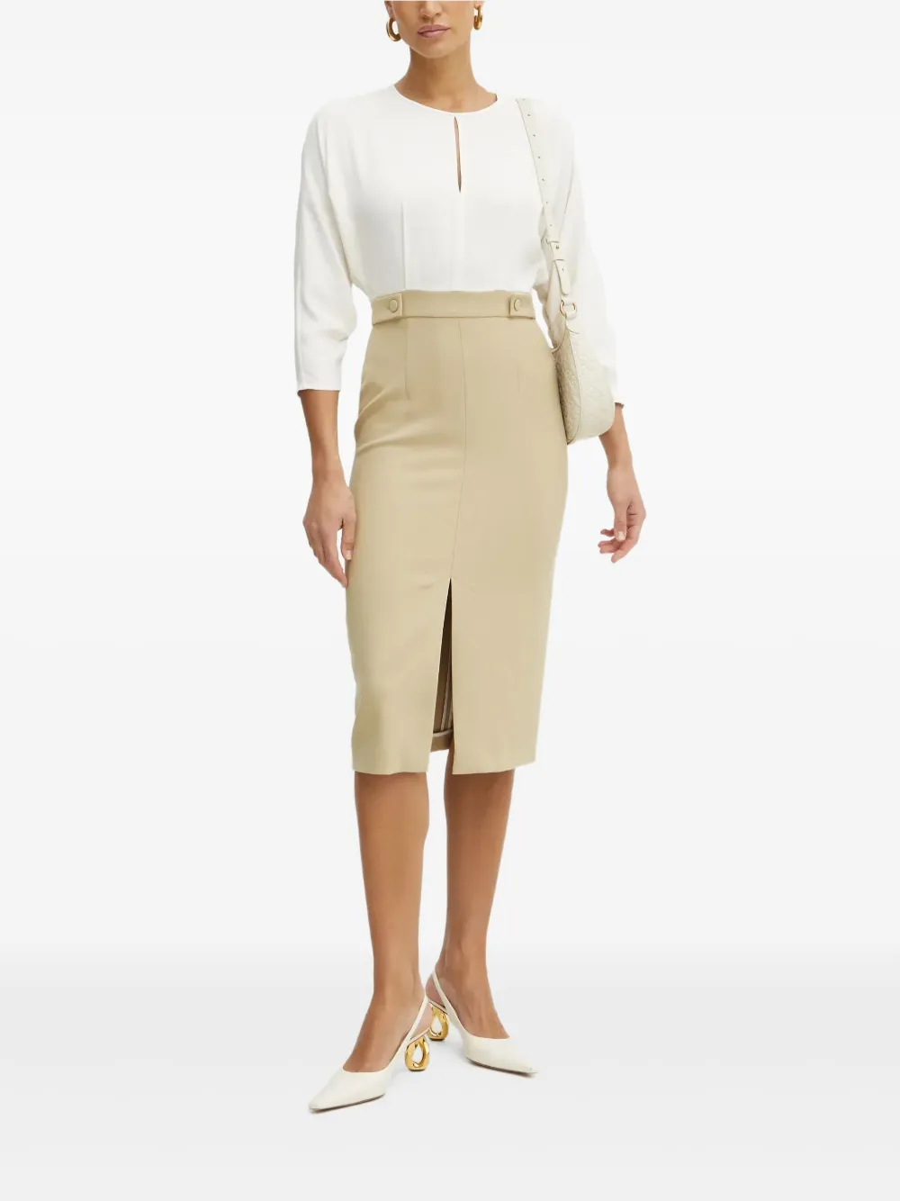 BOSS keyhole-neckline midi dress | Neutrals | Image 1