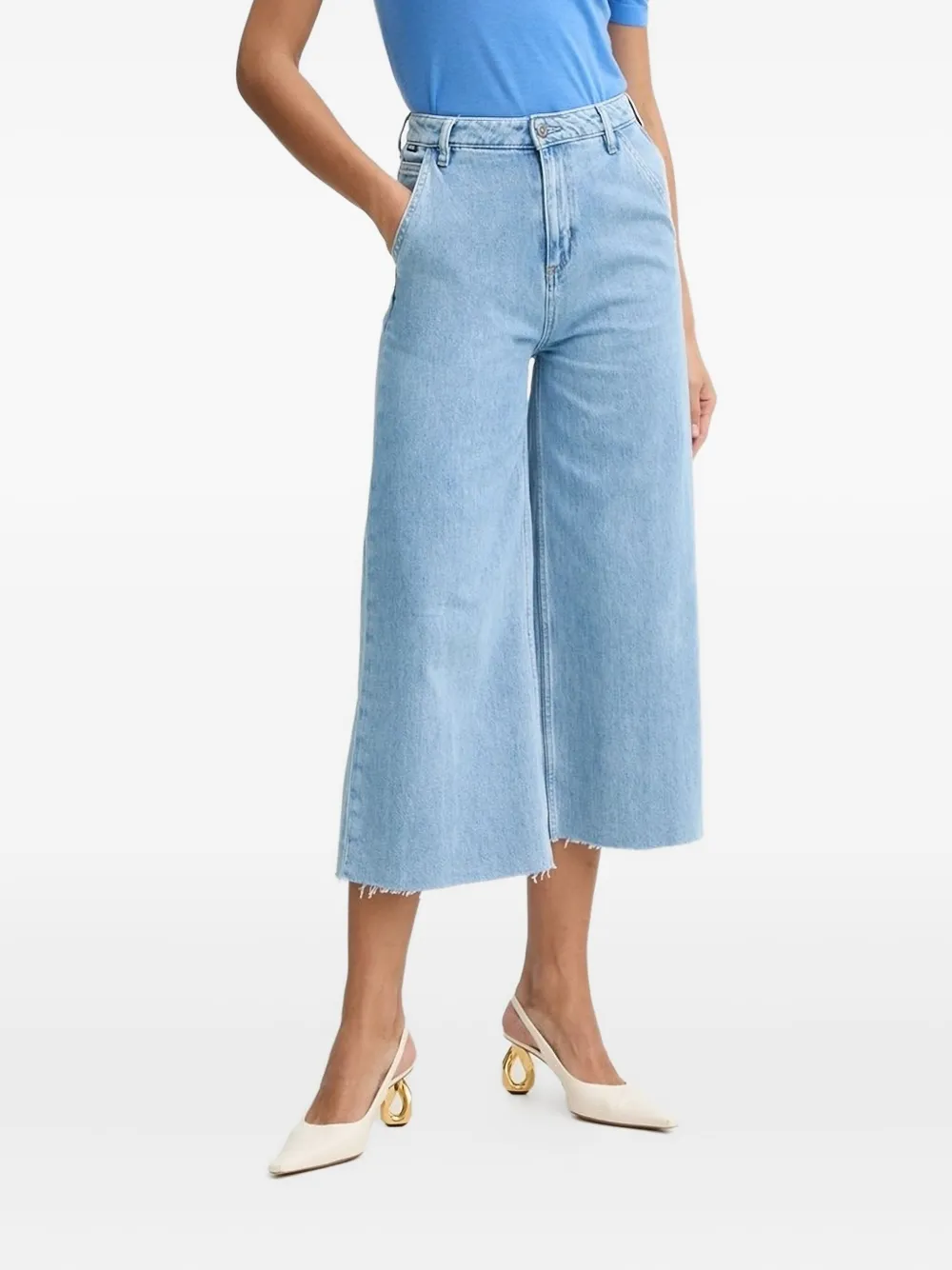 Hugo Boss Cropped Raw-cut Jeans In Blue