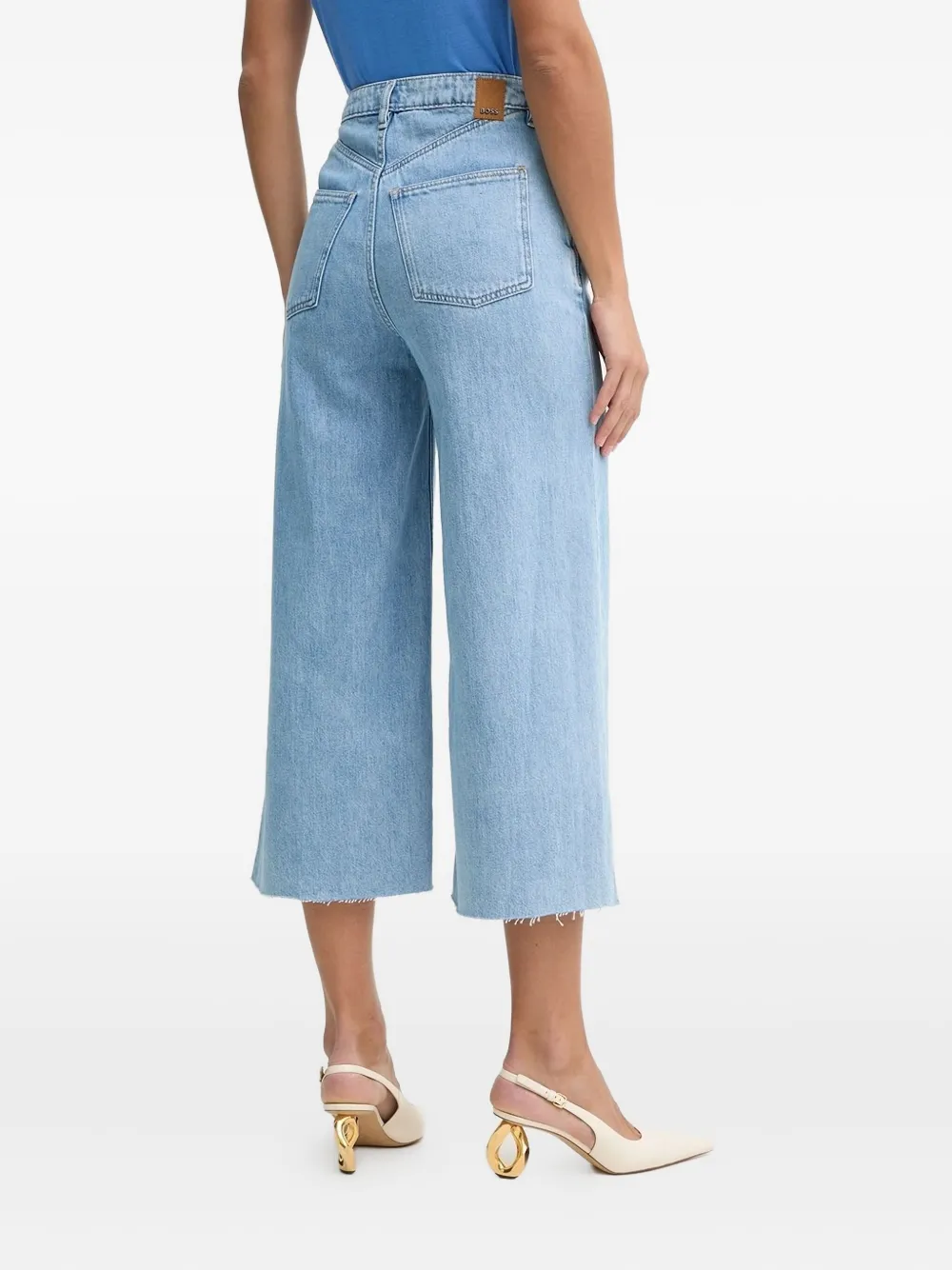 Hugo Boss Cropped Raw-cut Jeans In Blue