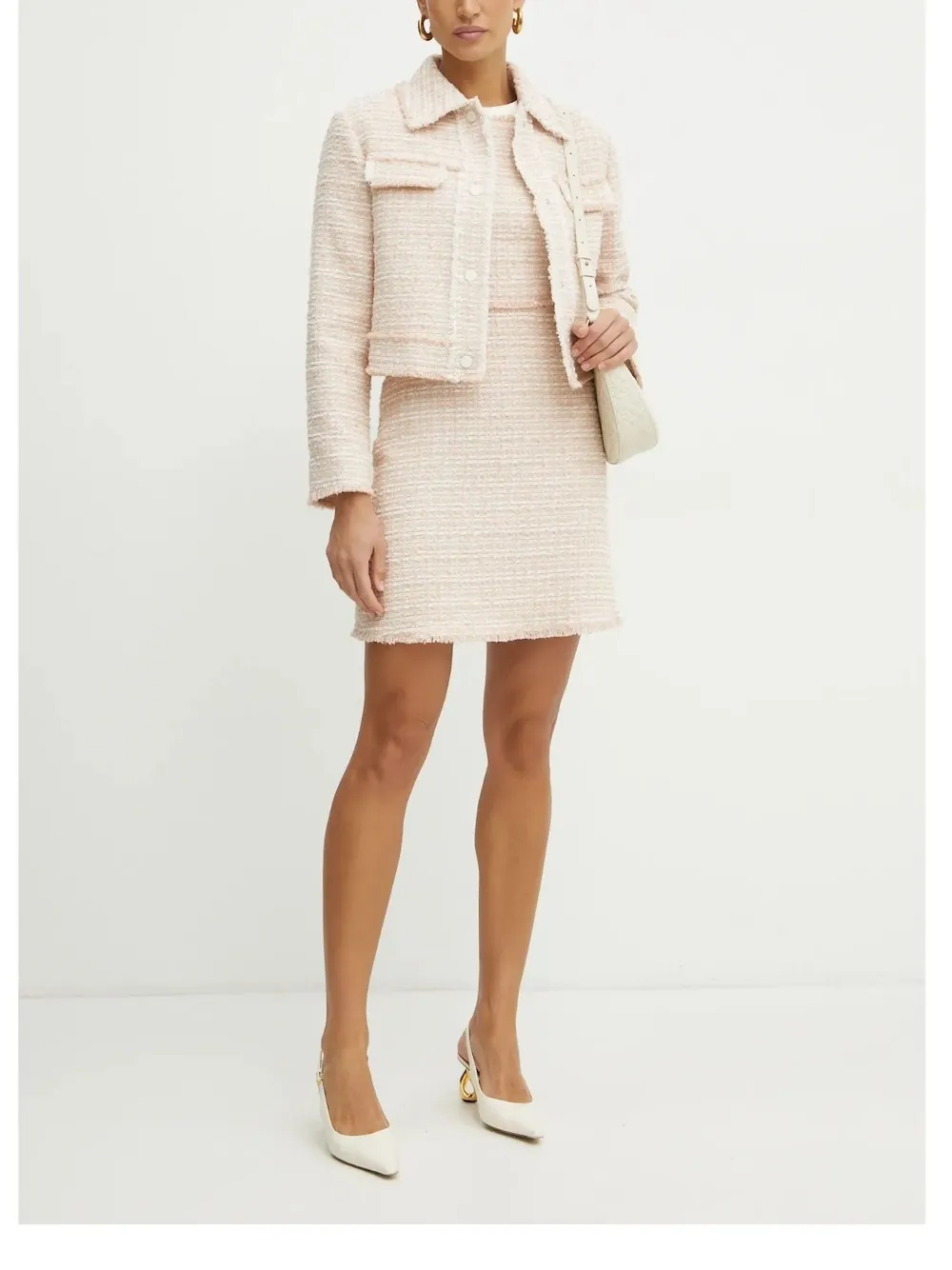 BOSS tweed fringed mini dress Beige